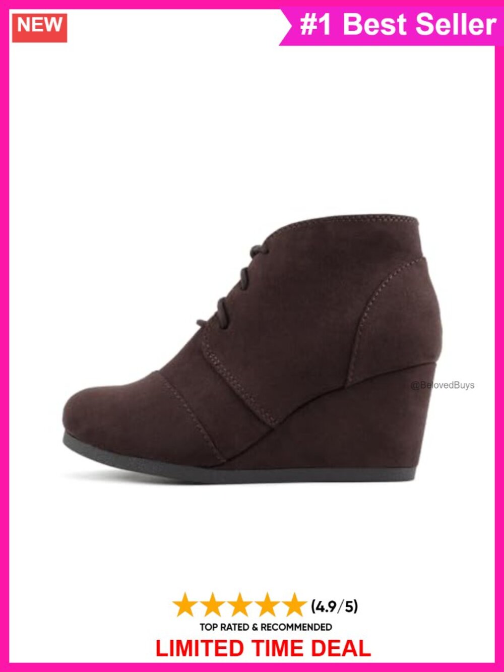 Lace Up Round Toe Low Wedge Ankle Bootie Vegan Suede Boot
